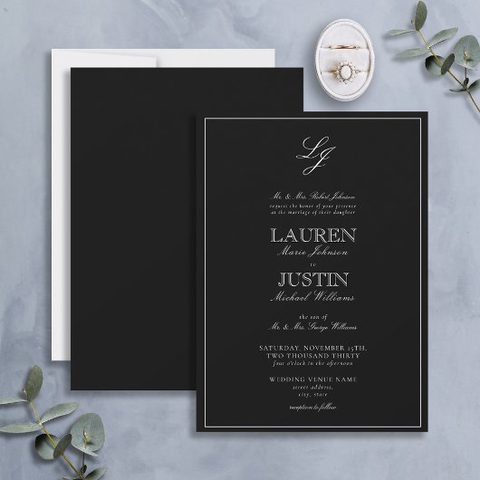 Invitation Calligraphie noir et blanc classique Mariage de mo