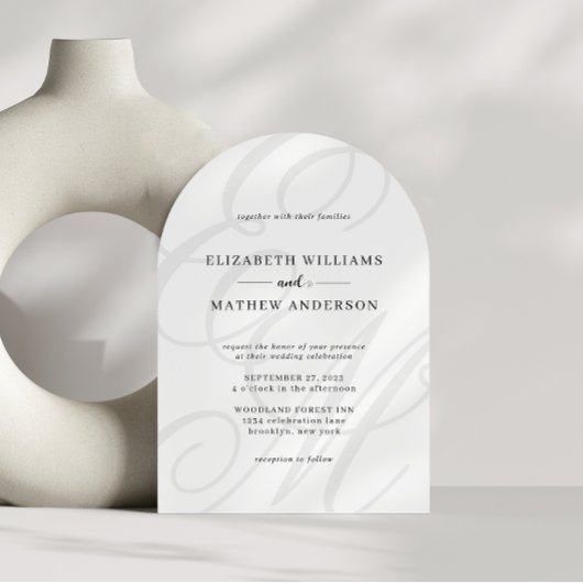 Invitation Calligraphie noir et blanc Monogramme Mariage Arch