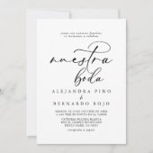 Invitation Calligraphie noir et blanc Nuestra Boda Mariage (Devant)