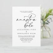 Invitation Calligraphie noir et blanc Nuestra Boda Mariage (Debout devant)