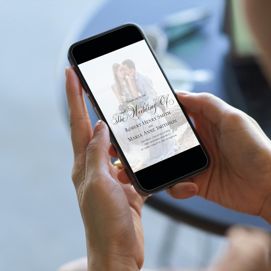 Invitation Calligraphie noir et blanc Script Photo élégante