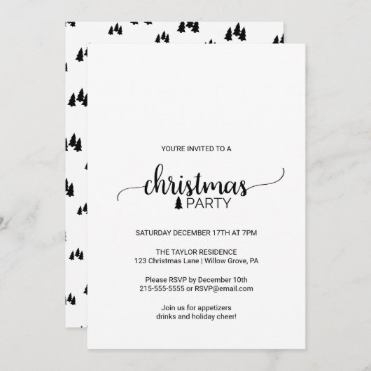 Invitation Calligraphie noir et blanc simple Noël (Devant / Derrière)