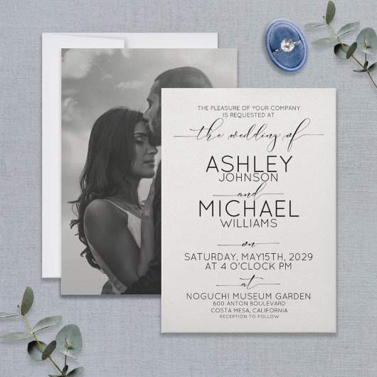 Invitation Calligraphie noir et blanc Typographie Mariage pho