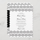 Invitation Calligraphie noir et blanc Vintage Mariage damassé (Devant / Derrière)