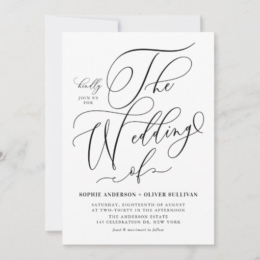 Invitation Calligraphie noir Whimsical Mariage de code QR (Devant)