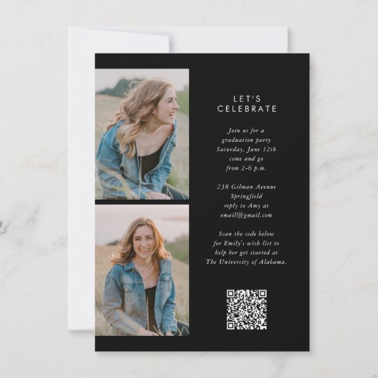 Invitation Calligraphie noire Budget photo QR Code Graduation (Dos)