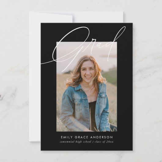 Invitation Calligraphie noire Budget photo QR Code Graduation (Devant)