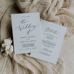 Invitation Calligraphie noire délicate en un seul Mariage<br><div class="desc">Cette délicate calligraphie noire tout en un faire-part de mariage est parfaite pour un mariage moderne. Le design minimaliste romantique présente une belle et élégante typographie noire sur un arrière - plan blanc au look épuré et sobre. Enregistrez du papier en incluant les détails au verso du faire-part de mariage...</div>