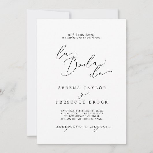 Invitation Calligraphie noire délicate La Boda De Mariage (Devant)