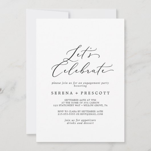 Invitation Calligraphie noire délicieuse Fêtons (Devant)