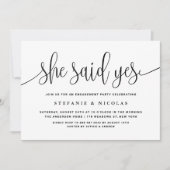 Invitation Calligraphie Noire Elle A Dit Oui Fiançailles (Devant)