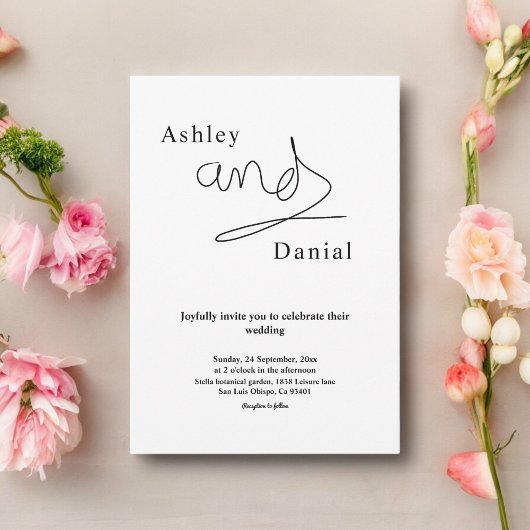 Invitation Calligraphie Noire Et Blanc Simple Mariage Élégant