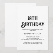 Invitation Calligraphie noire intemporelle 18e anniversaire (Devant / Derrière)