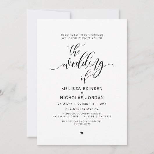 Invitation Calligraphie noire moderne, Mariage (Devant)