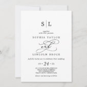 Invitation Calligraphie Noire Romantique Tout En Un Mariage (Devant)