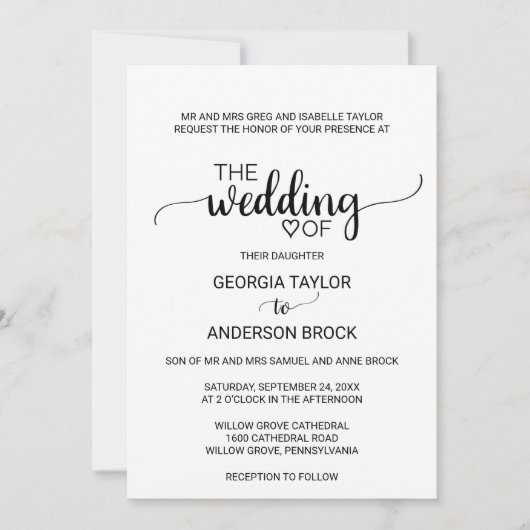 Invitation Calligraphie noire simple Mariage officiel (Devant)