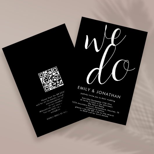 Invitation Calligraphie Nous faisons QR Code Mariage Noir