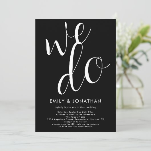 Invitation Calligraphie Nous faisons QR Code Mariage Noir (Debout devant)