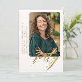 Invitation Calligraphie or blanc Moderne 40e anniversaire Pho (Debout devant)