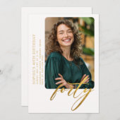 Invitation Calligraphie or blanc Moderne 40e anniversaire Pho (Devant / Derrière)