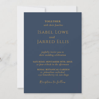Invitation Calligraphie Or Bleu foncé Tout en un Mariage