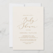 Invitation Calligraphie Or Délicate | Baby shower crème (Devant)