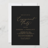 Invitation Calligraphie Or Délicate | Black Engagement Party (Devant)