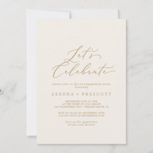Invitation Calligraphie Or Délicate Cream Célébrons