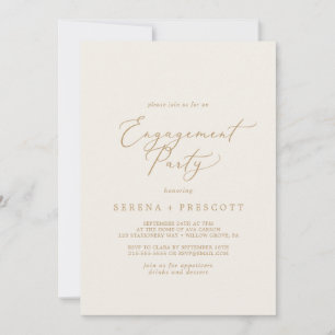 Invitation Calligraphie Or Délicate   Cream Engagement Party