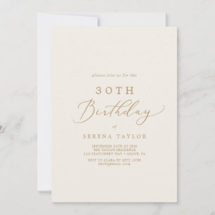 Invitation Calligraphie Or Délicate Crème 30ème anniversair