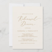 Invitation Calligraphie Or Délicate | Dîner de répétition de  (Devant)