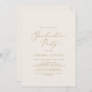 Invitation Calligraphie Or Délicate   Fête de graduation en c