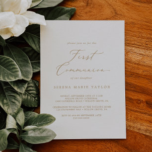 Invitation Calligraphie Or Délicate Première Communion