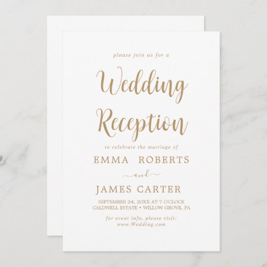 Invitation Calligraphie Or Delicate Réception de mariage (Devant / Derrière)