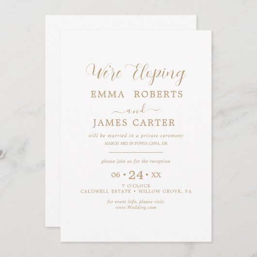 Invitation Calligraphie Or Délicate | Réception Elopement (Devant / Derrière)