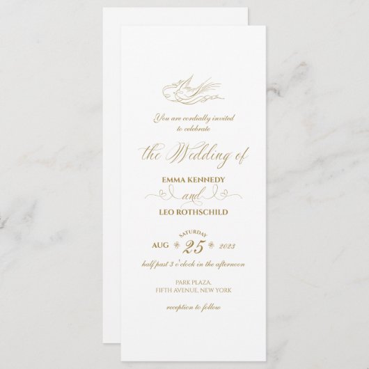 Invitation Calligraphie or Faux dorée Mariage romantique (Devant / Derrière)