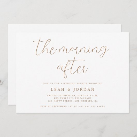 Invitation Calligraphie Or Le Matin Après Brunch Mariage (Devant / Derrière)