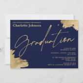 Invitation Calligraphie or moderne marine bleu photo graduati (Devant)