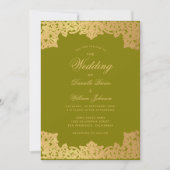 Invitation Calligraphie Or Olive vintage Mariage élégant (Devant)