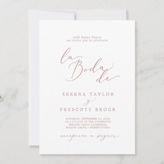 Invitation Calligraphie Or Rose Delicy La Boda De Mariage (Devant)