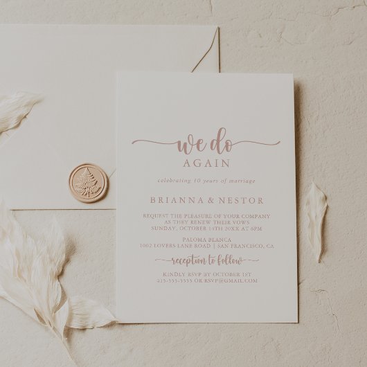 Invitation Calligraphie Or rose Nous Réagissons Vow Renouvell