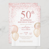 Invitation Calligraphie or rose Surprise 50e anniversaire (Devant / Derrière)