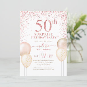 Invitation Calligraphie or rose Surprise 50e anniversaire