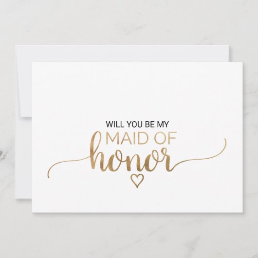 Invitation Calligraphie Or Simple Maid Of Honor Proposition (Devant)