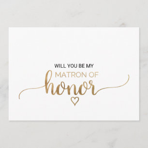 Invitation Calligraphie Or Simple Matron D'Honneur Propositio