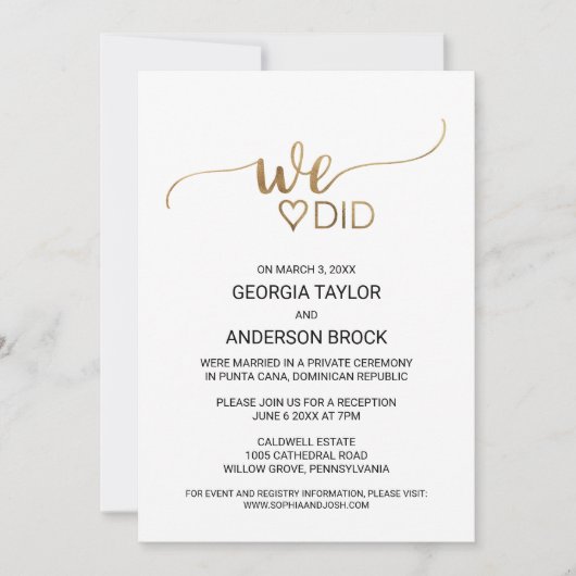 Invitation Calligraphie Or Simple Nous Avons Fait (Devant)