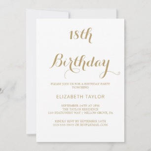 Invitation Calligraphie or sophistiquée 18e anniversaire