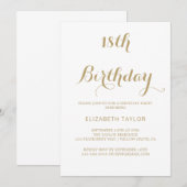 Invitation Calligraphie or sophistiquée 18e anniversaire (Devant / Derrière)