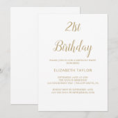 Invitation Calligraphie Or Sophistiquée 21e anniversaire (Devant / Derrière)