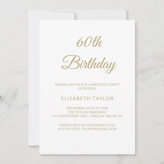 Invitation Calligraphie or sophistiquée 60e anniversaire (Devant)